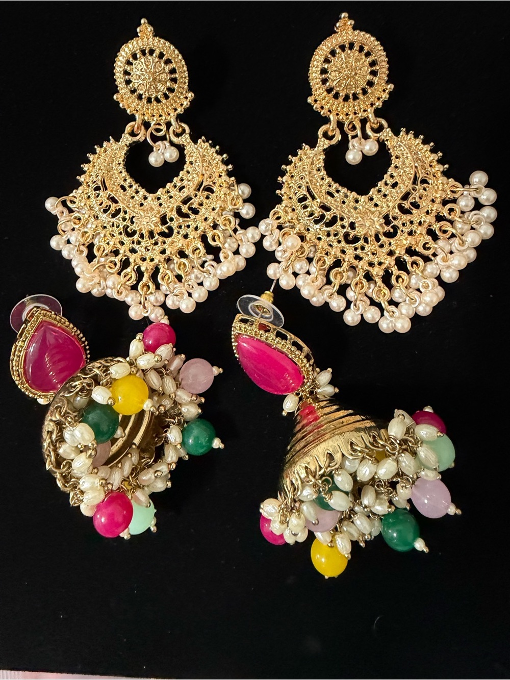 Gold-Tone Multicolor Jhumka and Chandbali Earring Set - Women Jewelry